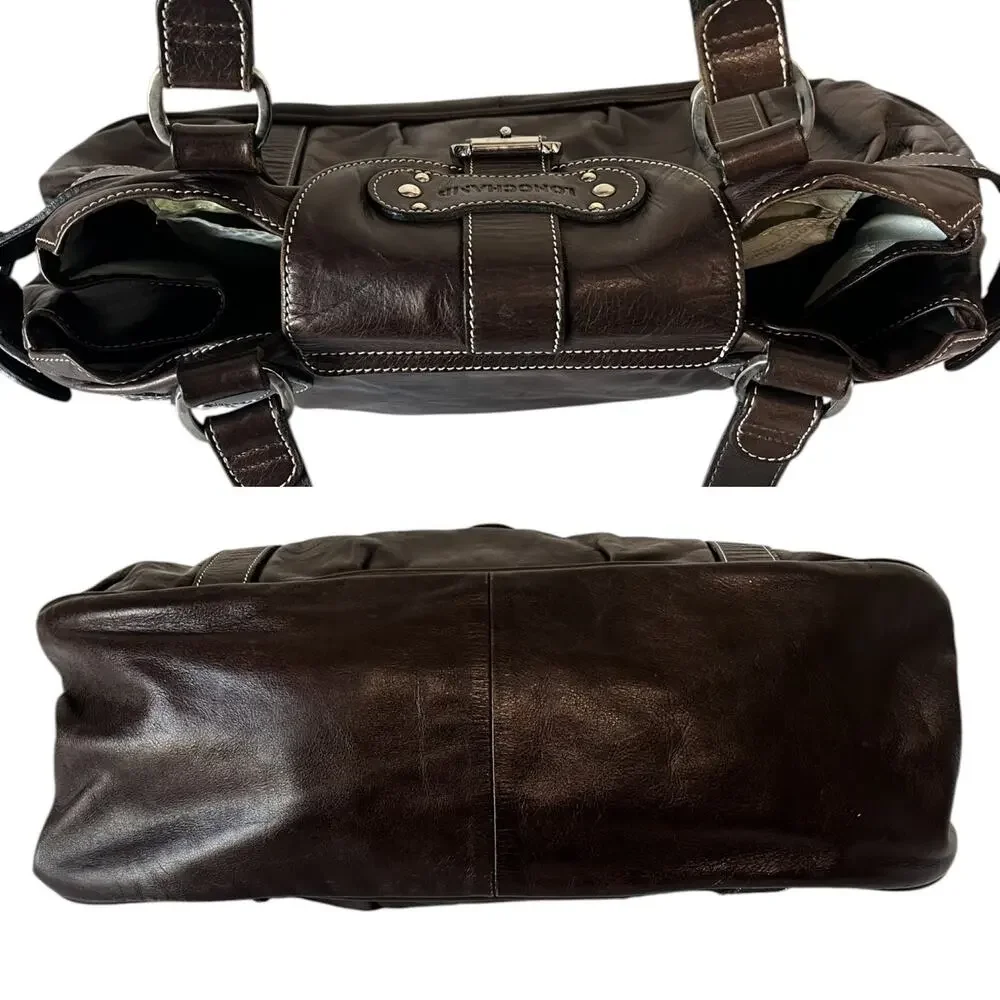 Longchamp Idole Brown Leather Shoulder Bag Baguette Vintage Y2K Silver Buckle